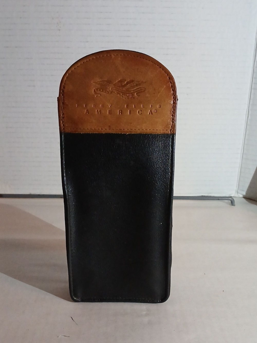 Leather Two-Tone Black and Brown Sunglass Case - Perry Ellis